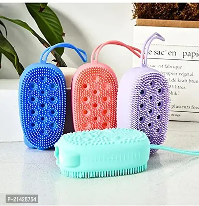 Exfoliating Silicone Body Sponge, Double-Sided Bath or Shower Body Brush, Silicon Loofah with Built-in Sponge Soft Silicone Body Cleansing Brush (Random Color, Pack of 2)  B-1-thumb5