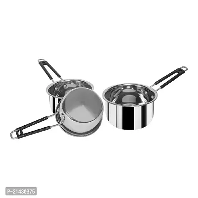 Stainless Steel Saucepan Sauce Pan, Flat Base Sauce Pan, Tea Pan, Milk Pan, Tapeli Patila, Sauce Pot Cookware With Handle (2000 Ml, 1500 Ml, 1000 Ml, 3 Pc)(Bidding)  B-1-thumb0