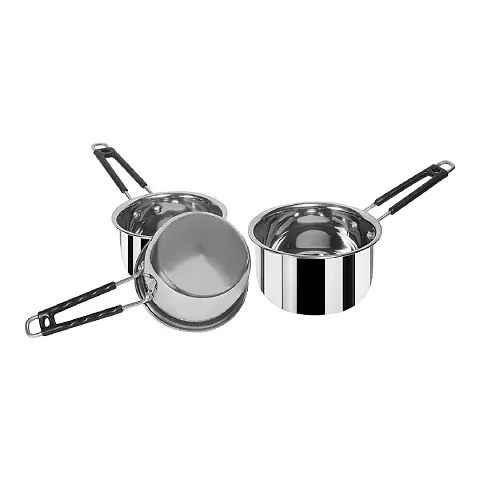 Stainless Steel Saucepan Sauce Pan, Flat Base Sauce Pan, Tea Pan, Milk Pan, Tapeli Patila, Sauce Pot Cookware With Handle (2000 Ml, 1500 Ml, 1000 Ml, 3 Pc)(Bidding)  B-1