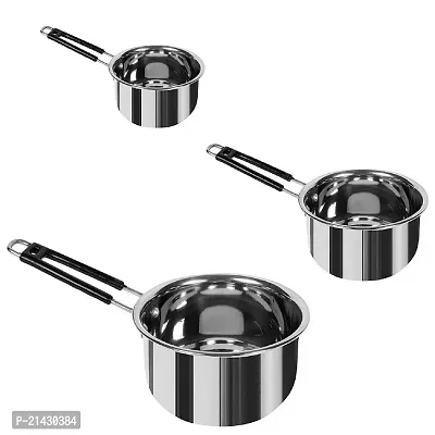 Stainless Steel Saucepan Sauce Pan, Flat Base Sauce Pan, Tea Pan, Milk Pan, Tapeli Patila, Sauce Pot Cookware With Handle (2000 Ml, 1500 Ml, 1000 Ml, 3 Pc)(Bidding)  B-1-thumb0