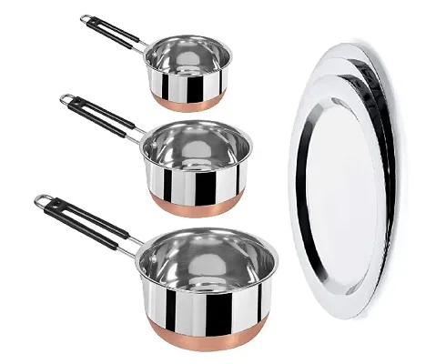 Stainless Steel Copper Bottom Sauce Pan, Flat Base Sauce Pan, Tea