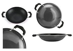 Appachetty Breakfast Pan with Lid | Nonstick Cookware | Appachatty | Chetty Pan | Appam Patra | Round Bottom Kadai | 3mm Thick | Black 22 cm B-1-thumb2