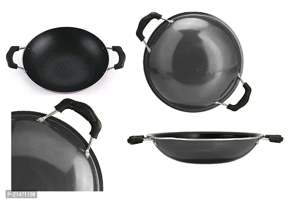 Appachetty Breakfast Pan with Lid | Nonstick Cookware | Appachatty | Chetty Pan | Appam Patra | Round Bottom Kadai | 3mm Thick | Black 22 cm B-1-thumb3