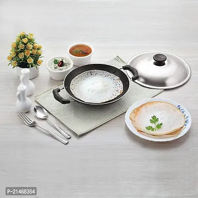Appachetty Breakfast Pan with Lid | Nonstick Cookware | Appachatty | Chetty Pan | Appam Patra | Round Bottom Kadai | 3mm Thick | Black 22 cm B-10-thumb2