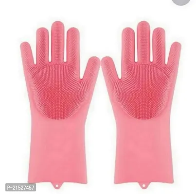 Gloves Magic Silicone Dish Washing Gloves, Silicon Cleaning Gloves, Silicon Hand Gloves for Kitchen Dishwashing and Pet Grooming, Great for Washing Dish, Car, Bathroom Multicolour-thumb0