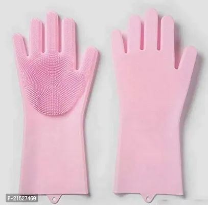 Gloves Magic Silicone Dish Washing Gloves, Silicon Cleaning Gloves, Silicon Hand Gloves for Kitchen Dishwashing and Pet Grooming, Great for Washing Dish, Car, Bathroom Multicolour