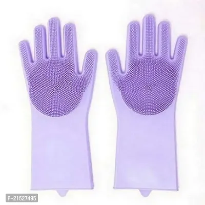 Magic Silicone Heavy 160 grams Reusable Scrubbing Gloves for Kitchen Dish Washing, Pet Grooming, Car or Bathroom Cleaning | 1 Set | Random Color-thumb0