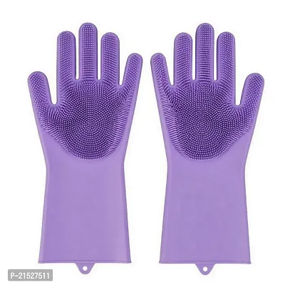 Magic Silicone Heavy 160 grams Reusable Scrubbing Gloves for Kitchen Dish Washing, Pet Grooming, Car or Bathroom Cleaning | 1 Set | Random Color