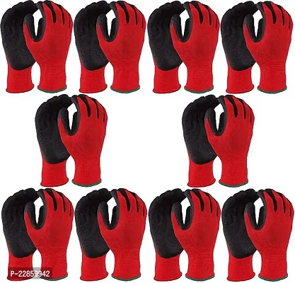 Reusable Nitrile Coated Nylon Cotton Safety Gloves For Men Industrial - Gardening Gloves - Hand Gloves For Men - Industrial Gloves - Working Gloves For Men Cut-resistant Work Gloves  Pack Of 10 Pair-thumb0