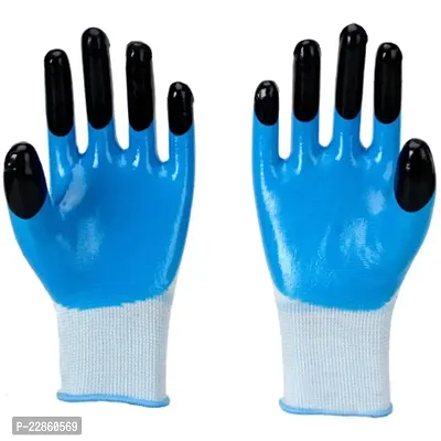 Heavy Duty Reusable Hand Gloves for Garden Agriculture Industrial Farming work Men  Women Blue-Black Pack of 1 Pairs-thumb0
