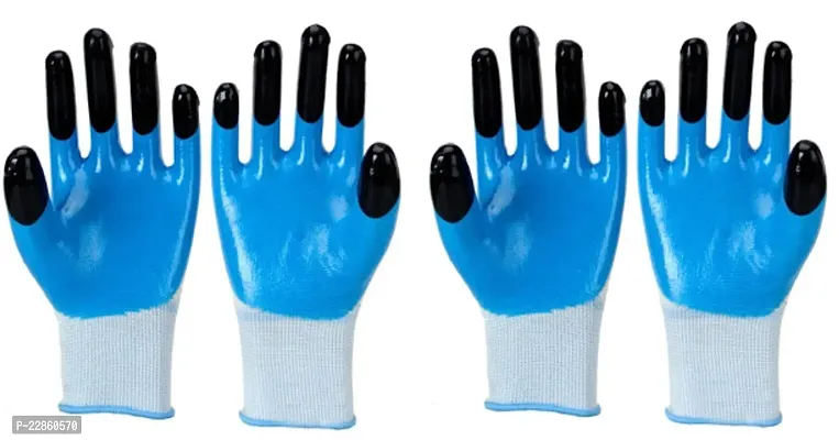 Heavy Duty Reusable Hand Gloves for Garden Agriculture Industrial Farming work Men  Women Blue-Black Pack of 2 Pairs-thumb0