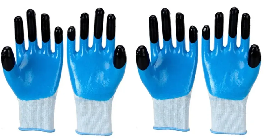 Heavy Duty Reusable Hand Gloves for Garden Agriculture Industrial Farming work Men  Women Blue-Black Pack of 2 Pairs
