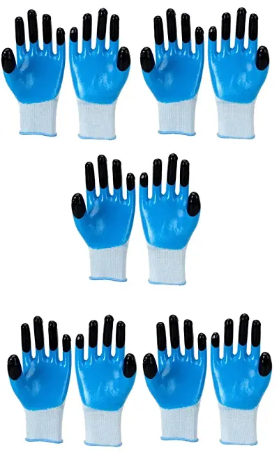 Heavy Duty Reusable Hand Gloves for Garden Agriculture Industrial Farming work Men  Women Blue-Black Pack of 5 Pairs