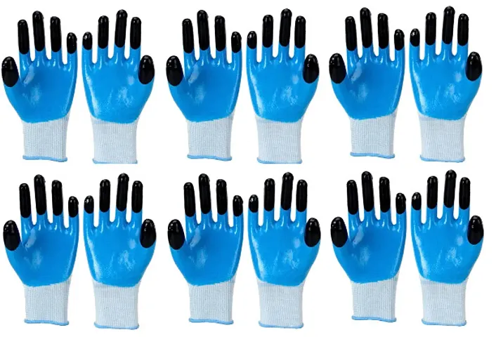 Heavy Duty Reusable Hand Gloves for Garden Agriculture Industrial Farming work Men  Women Blue-Black Pack of 6 Pairs