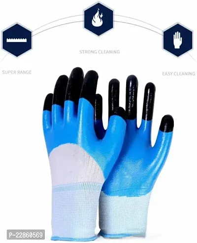 Heavy Duty Reusable Hand Gloves for Garden Agriculture Industrial Farming work Men  Women Blue-Black Pack of 1 Pairs-thumb2