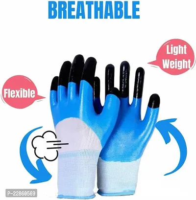Heavy Duty Reusable Hand Gloves for Garden Agriculture Industrial Farming work Men  Women Blue-Black Pack of 1 Pairs-thumb3