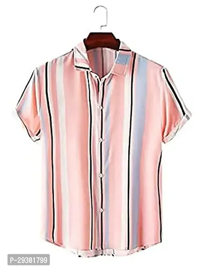 Trendy Peach Rayon Striped Shirt For Men