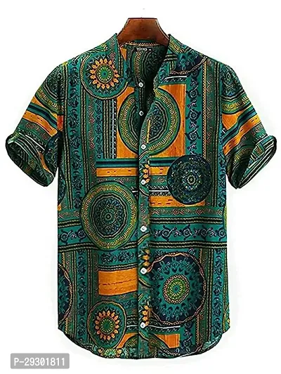 Trendy Green Cotton Printed Shirt For Men-thumb0