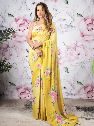 Satin Crepe Saree with Bangalori Blouse Piece