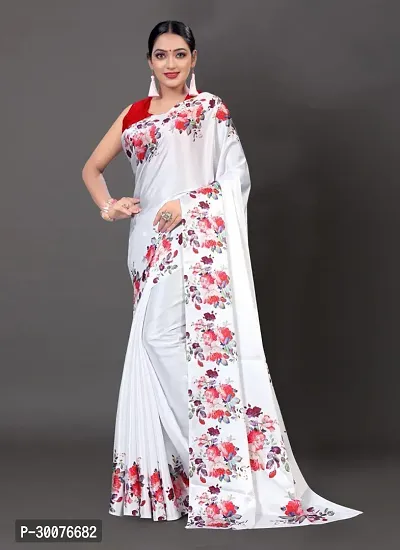 Beautiful Satin Printed Saree With Blouse Piece-thumb0