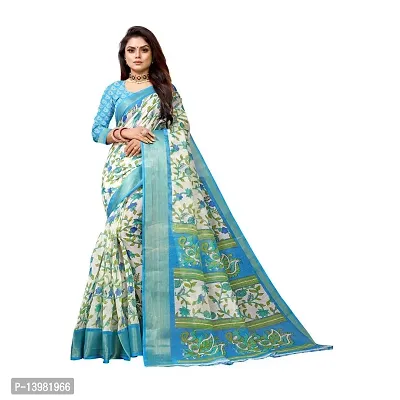 Redmart 88 Women's Cotton Printed Saree with Blouse (R Mart-PANKHUDI-SKY BLUE)