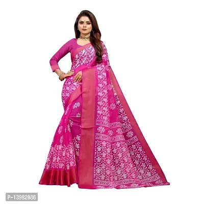 Redmart 88 Women's Cotton Printed Saree with Blouse (R MART-padama-Pink)
