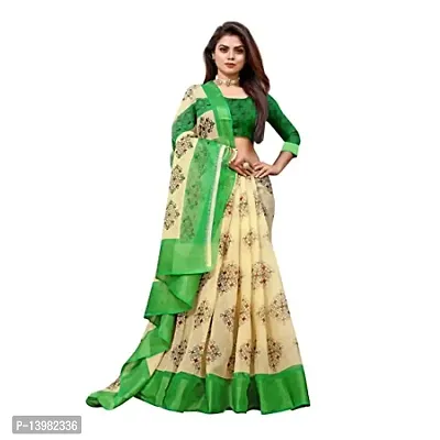 Redmart 88 Women's Cotton Printed Saree with Blouse (R MART-battik-Olive)-thumb2