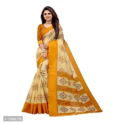 Redmart 88 Women's Cotton Printed Saree with Blouse (R MART-battik-Yellow)