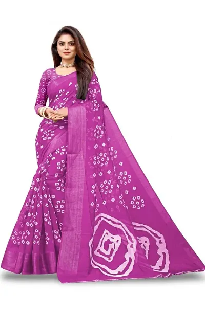 Beautiful Cotton Bandhej Saree With Blouse Piece For Women