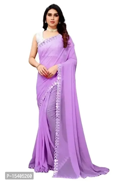 Mannequin Adriel Crearion Women's Solid Georgette 5.5 Meter Saree with 5.5 Meter Unstitched Blouse Piece (Violate)