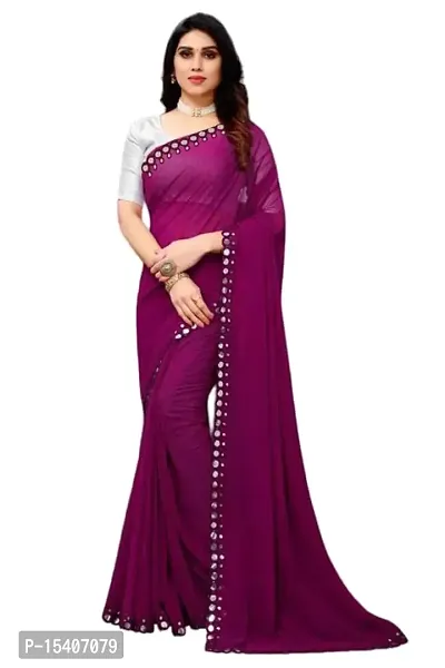 Mannequin Adriel Crearion Women's Solid Georgette 5.5 Meter Saree with 5.5 Meter Unstitched Blouse Piece [Purple]-thumb0