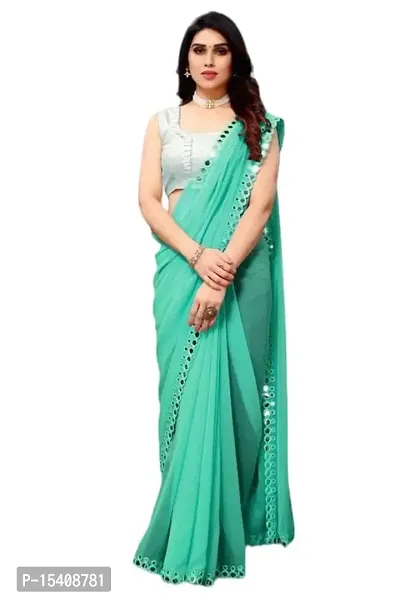 Mannequin Adriel Crearion Women's Solid Georgette 5.5 Meter Saree with 5.5 Meter Unstitched Blouse Piece (Sky)|