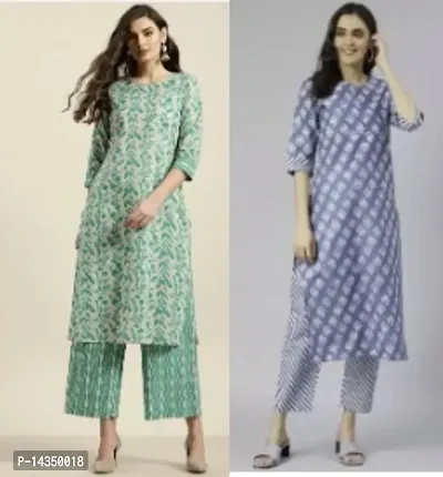 Stylish Rayon Printed Kurta Bottom Set For Women Pack Of 2