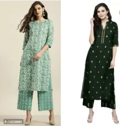 Stylish Rayon Printed Kurta Bottom Set For Women Pack Of 2