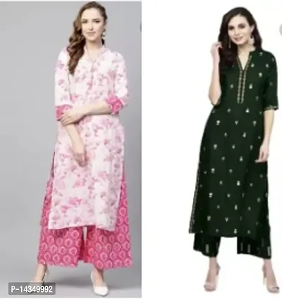 Stylish Rayon Printed Kurta Bottom Set For Women Pack Of 2-thumb0