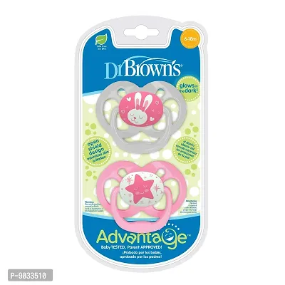 Dr. Brown's Advantage Glow in The Dark 2 Piece Stage 2 Pacifie (Pack of 2, Pink)-thumb4