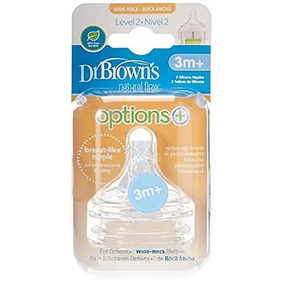 Dr. Brown's Options Plus Wide Neck Level 2 Teats Twin Pack (20 ml, Pack of 2, White)