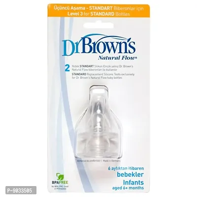 Dr. Brown's Silicone Natural Flow Level 3 Narrow Nipple (Clear) - Set of 2-thumb2