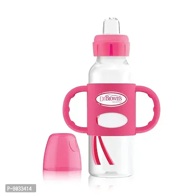 Dr. Brown's Options+ Sippy Spout Baby Bottle with 100% Silicone Handle, Pink, 8 Ounce-thumb0