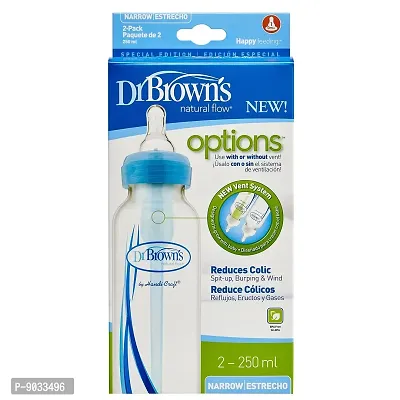Dr. Brown's Narrow Neck Options Baby Bottle 8oz 2 Pack of 2, Blue)