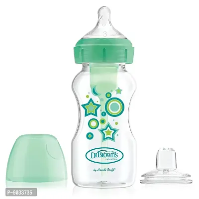 Dr. Brown's Options+ Wide-Neck Baby Bottle with Sippy Spout 2-in-1 Transition Kit, 9 Ounce (Green)