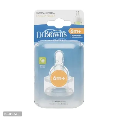 Dr. Brown's Silicone Natural Flow Level 3 Narrow Nipple (Clear) - Set of 2-thumb0