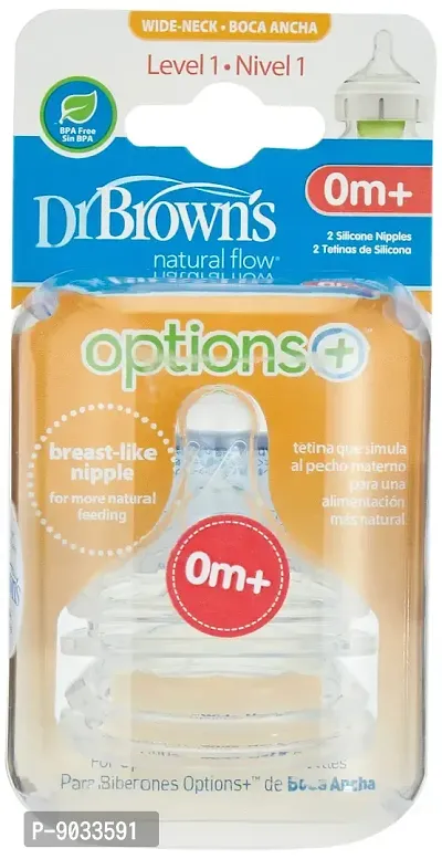 Dr Brown's Twin Pack Level 1 Wide Neck Silicone Options+ Nipple, Clear