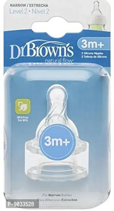 Dr. Brown's Natural Flow Level 2 Standard Neck Nipple (Pack of 2, White)
