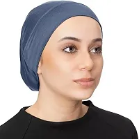 PAROPKAR Under Scarf Hijab Cap Under Caps for Turban Head Wraps Scarf Solid Colour Unisex Stretch Dreadlocks Tube Neck Gaiter Bandana face Mask (Black Blue)-thumb3