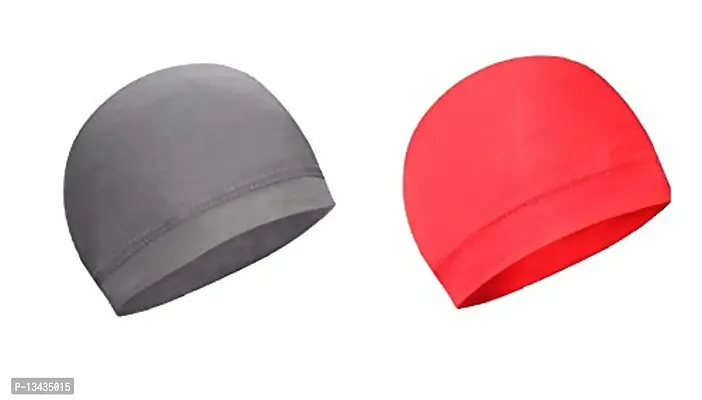 PAROPKAR 2 Pcs Helmet Liner Skull Caps Sweat Wicking Cap Running Hats Cycling Skull Caps for Men and Women (Red Grey)