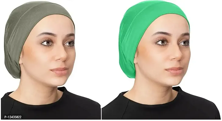 PAROPKAR Under Scarf Hijab Cap Under Caps for Turban Head Wraps Scarf Solid Colour Unisex Stretch Dreadlocks Tube Neck Gaiter Bandana face Mask (Olive Green)