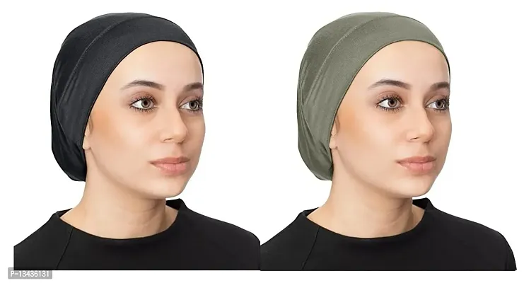 PAROPKAR Under Scarf Hijab Cap Under Caps for Turban Head Wraps Scarf Solid Colour Unisex Stretch Dreadlocks Tube Neck Gaiter Bandana face Mask (Olive Black)