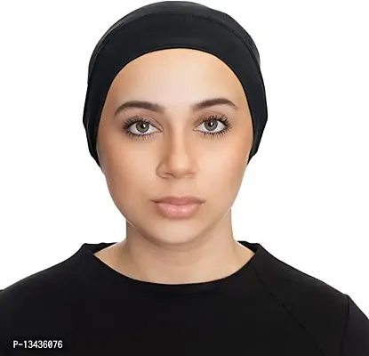 PAROPKAR Under Scarf Hijab Cap Under Caps for Turban Head Wraps Scarf Solid Colour Unisex Stretch Dreadlocks Tube Neck Gaiter Bandana face Mask (Black Grey)-thumb2