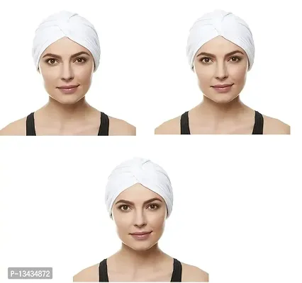 PAROPKAR Men's & Women's Pleated Head Wrap Knit Bonnet Turban/Pleated Stretchable Polyester Women?s Turban Head Cover/Sun Cap Pagri Pack of 3 (White)-thumb0